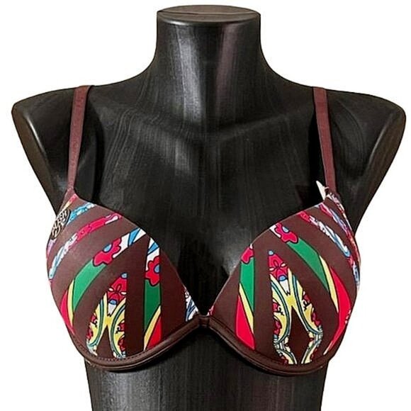 Brown Stripped Push Up Bra - Picture 1 of 3